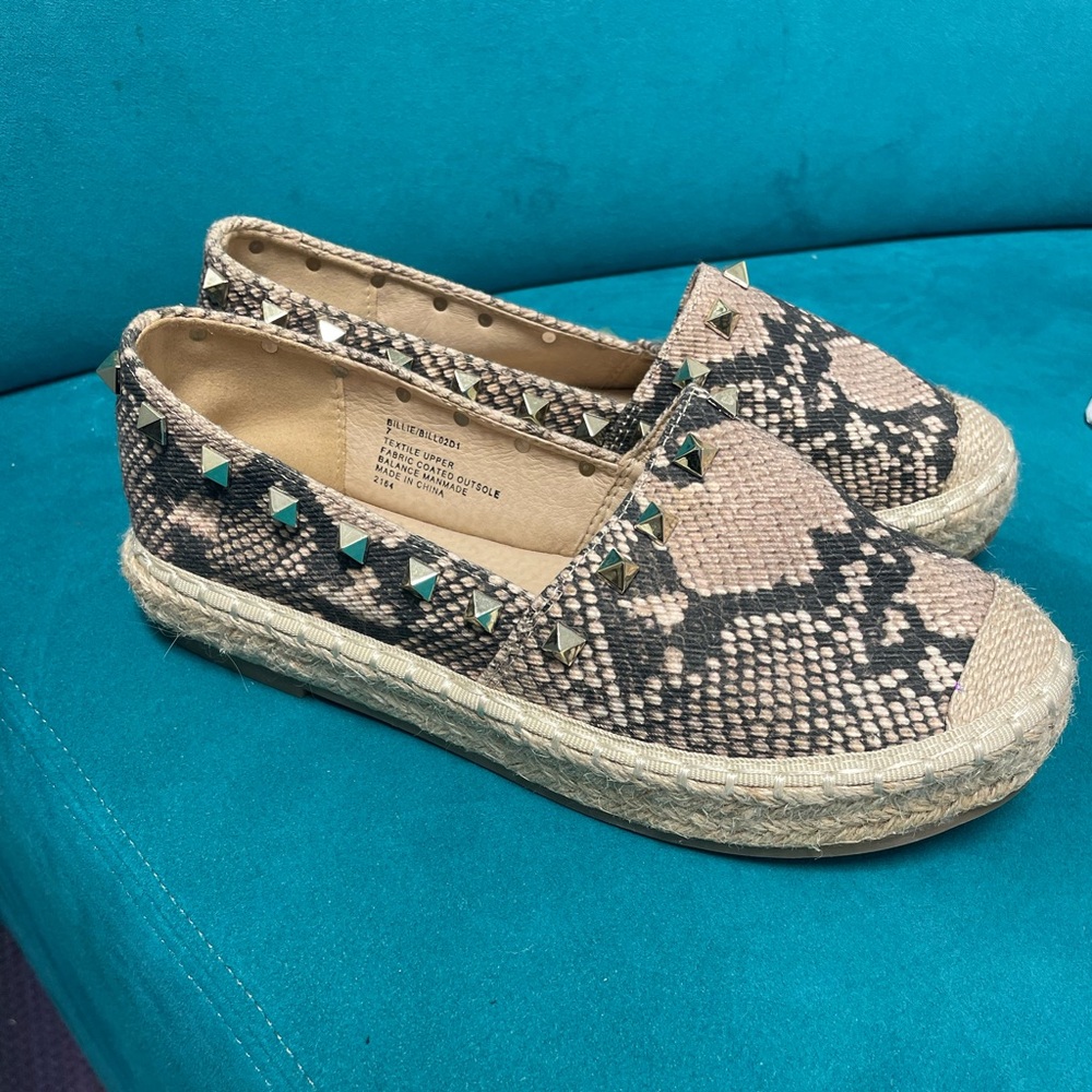 Steven by Steve Madden Billie Studded Espadrille Python Shoes Women’s Size 7